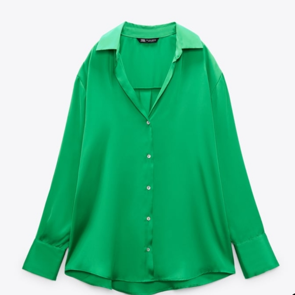 Zara satin effect green shirt